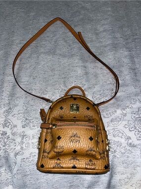 MCM Cognac Logo Mini Backpack Crossbody Bag